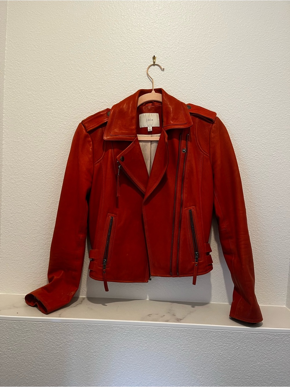 Joie Deep Orange Leather Moto Jacket